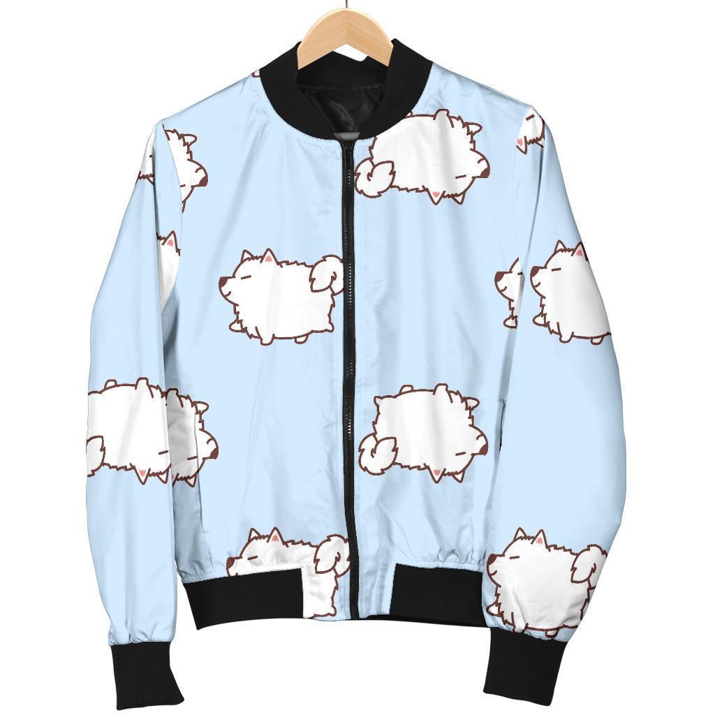 Dog Somoyed Pattern Print Women Casual Bomber Jacket-grizzshop