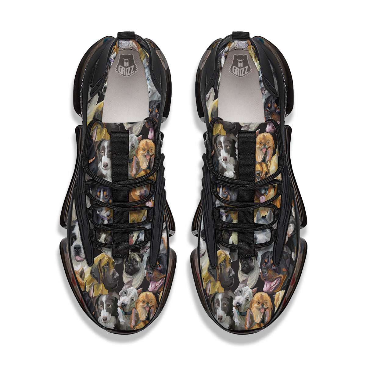 Dogs Breeds Watercolor Print Pattern Black Gym Shoes-grizzshop