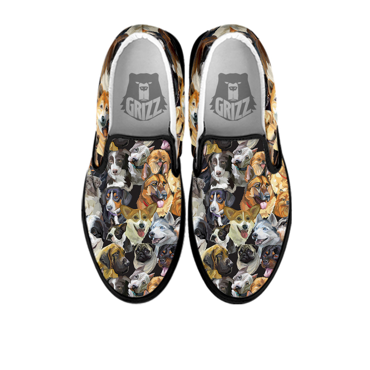 Dogs Breeds Watercolor Print Pattern Black Slip On Shoes-grizzshop