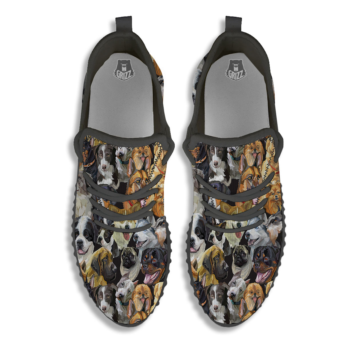 Dogs Breeds Watercolor Print Pattern Black Walking Shoes-grizzshop