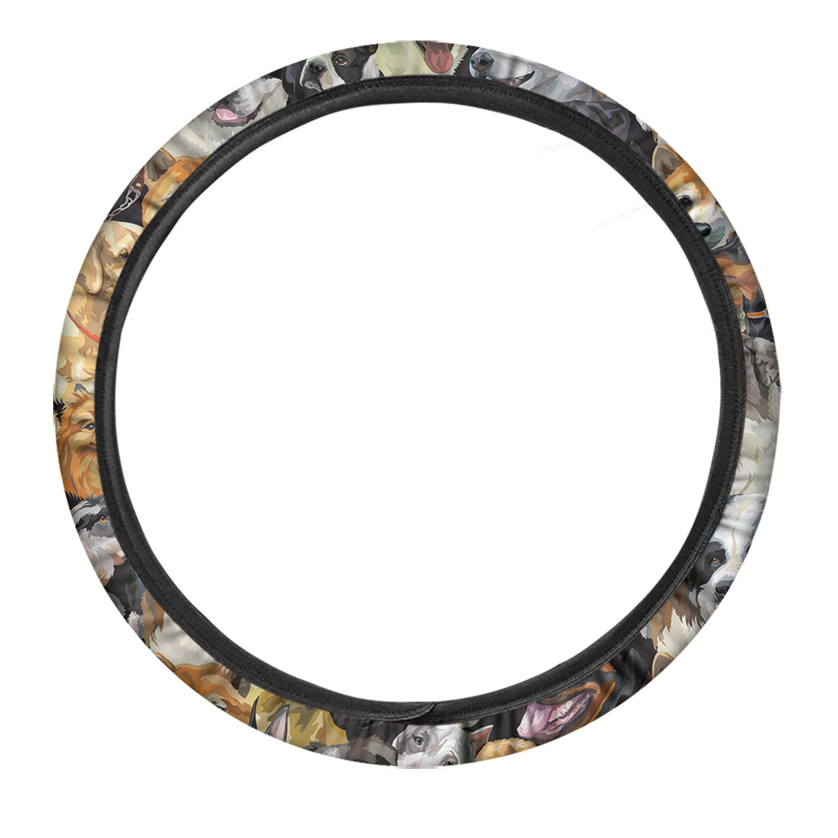 Dogs Breeds Watercolor Print Pattern Car Steering Wheel Cover-grizzshop
