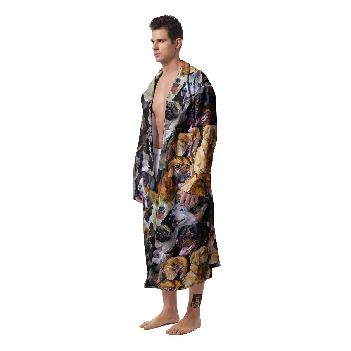 Dogs Breeds Watercolor Print Pattern Men's Robe-grizzshop