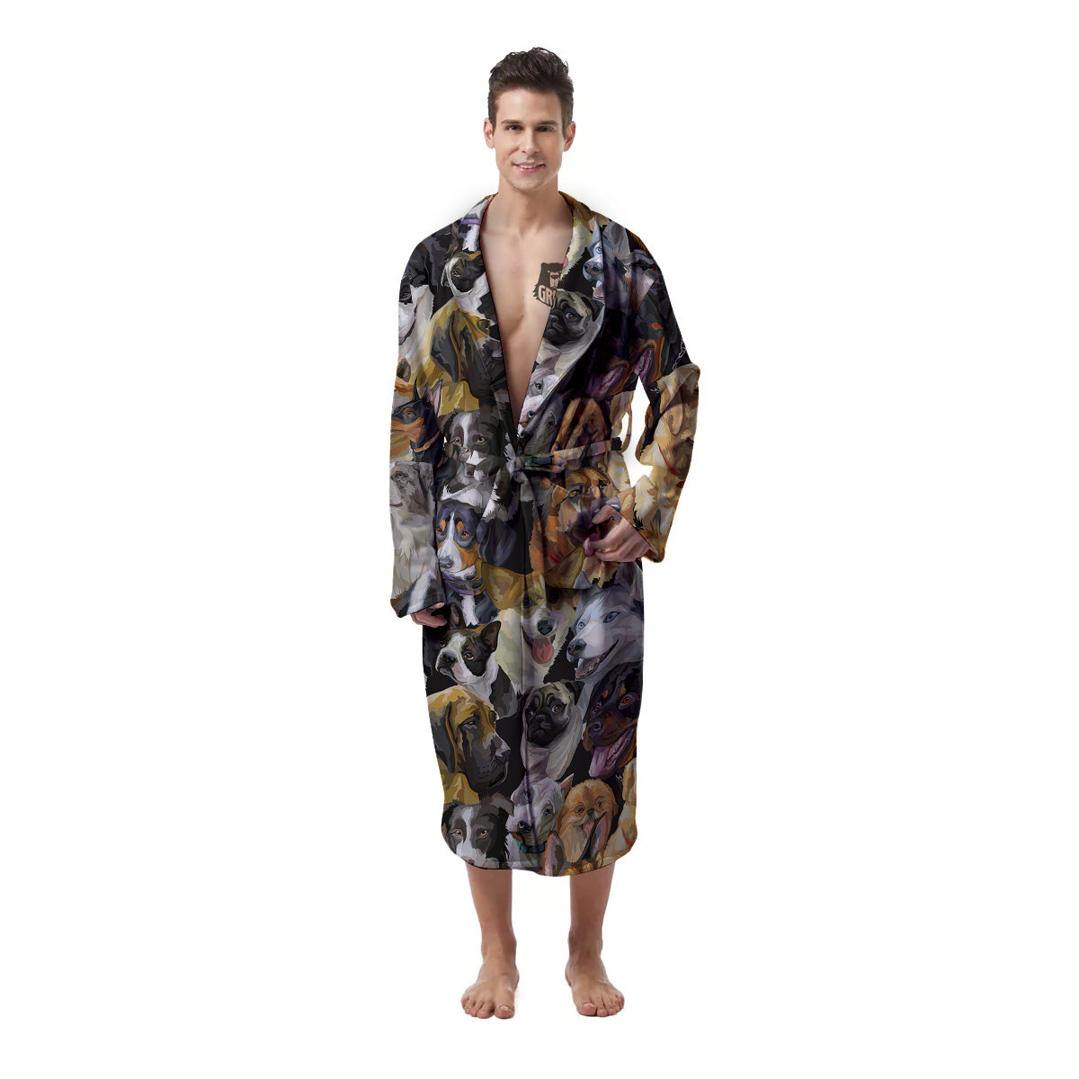 Dogs Breeds Watercolor Print Pattern Men's Robe-grizzshop