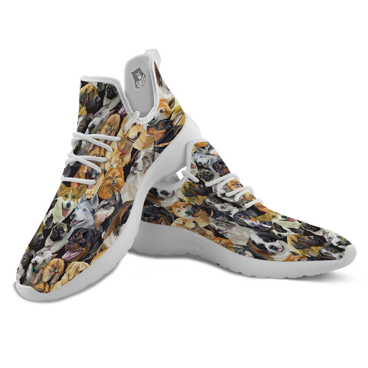Dogs Breeds Watercolor Print Pattern White Athletic Shoes-grizzshop