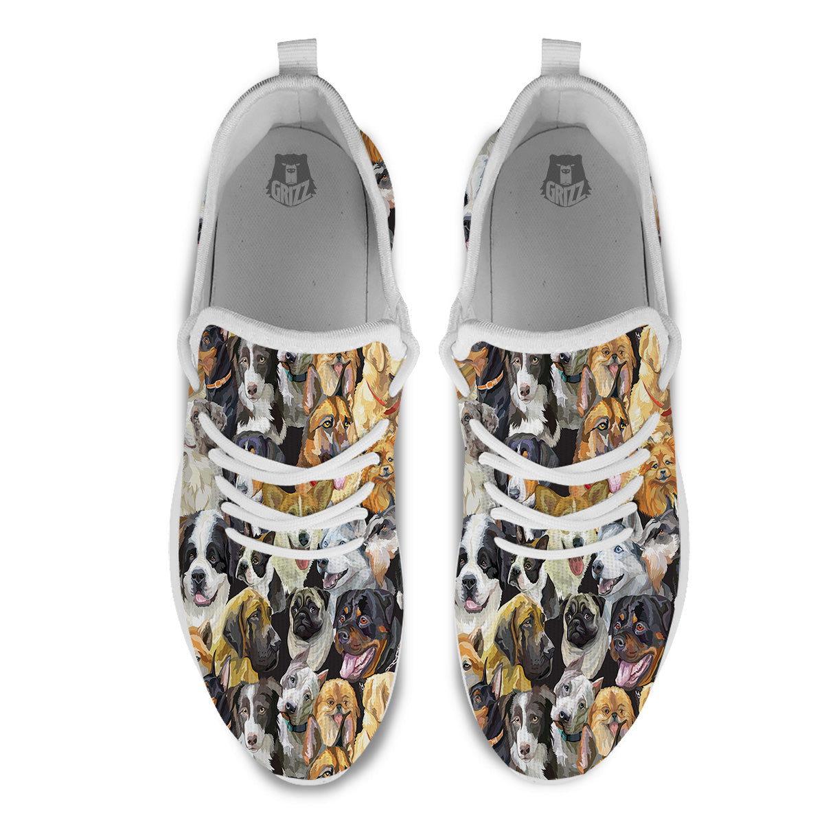 Dogs Breeds Watercolor Print Pattern White Athletic Shoes-grizzshop