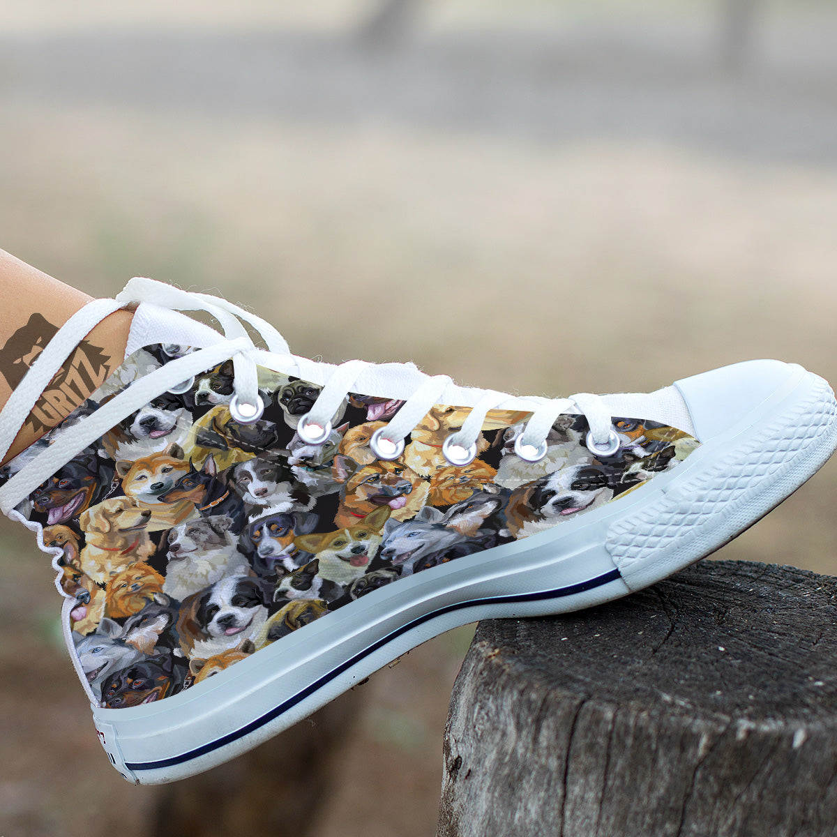 Dogs Breeds Watercolor Print Pattern White High Top Shoes-grizzshop
