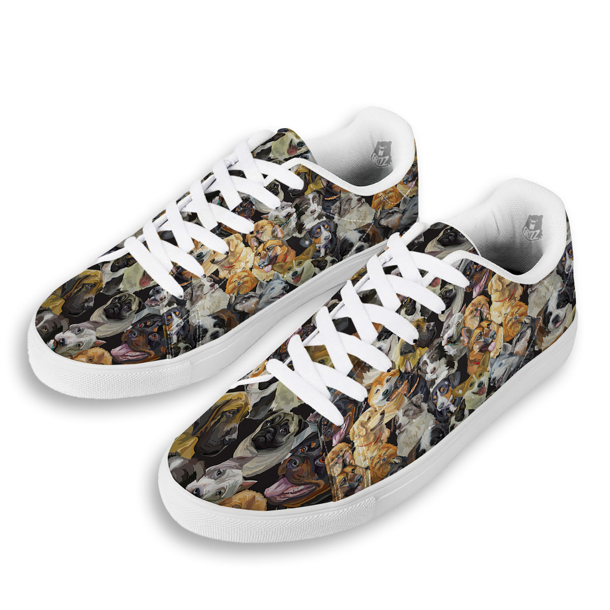 Dogs Breeds Watercolor Print Pattern White Low Top Sneakers-grizzshop