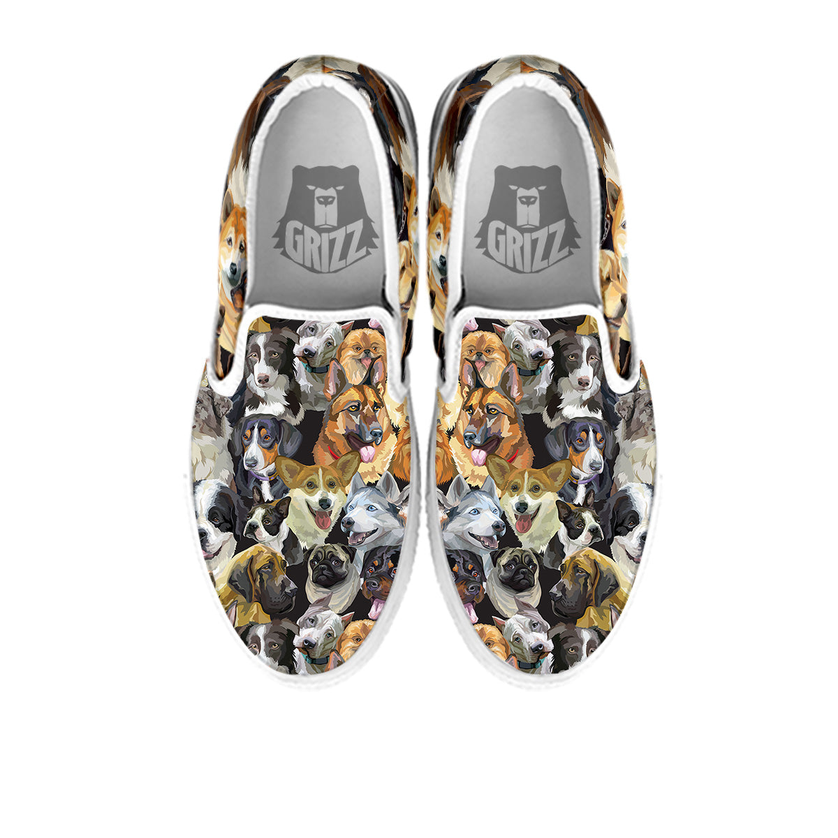 Dogs Breeds Watercolor Print Pattern White Slip On Shoes-grizzshop