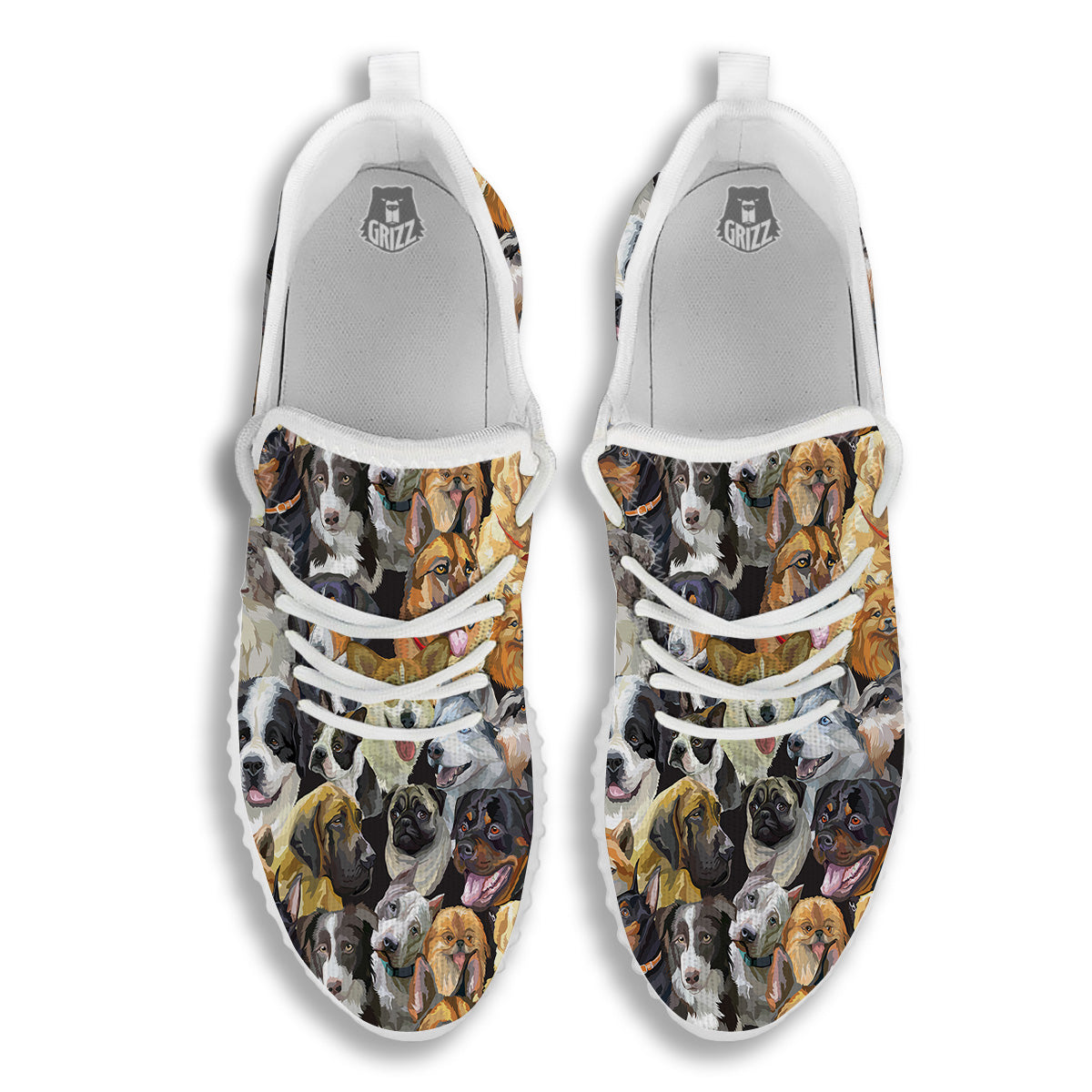 Dogs Breeds Watercolor Print Pattern White Walking Shoes-grizzshop
