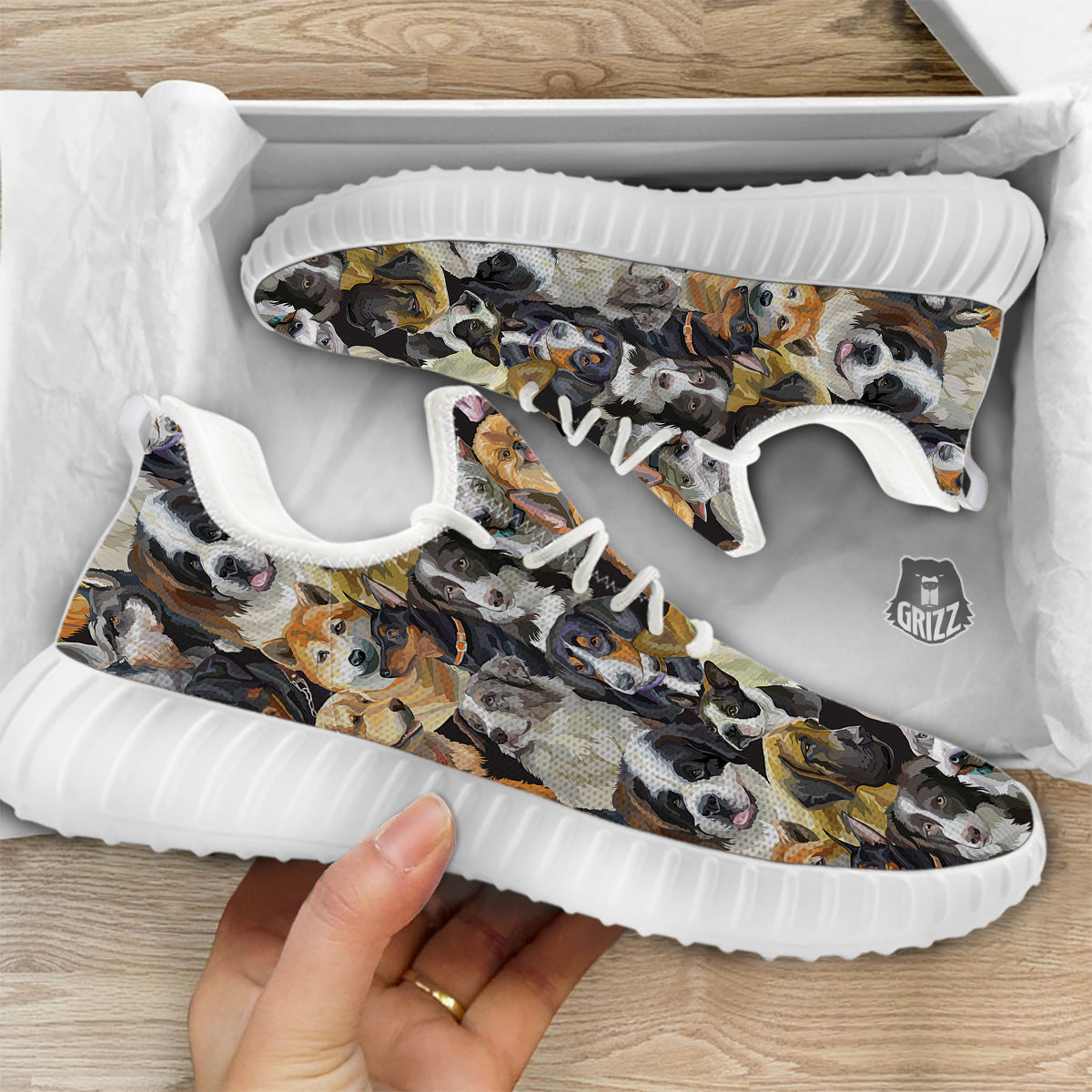Dogs Breeds Watercolor Print Pattern White Walking Shoes-grizzshop