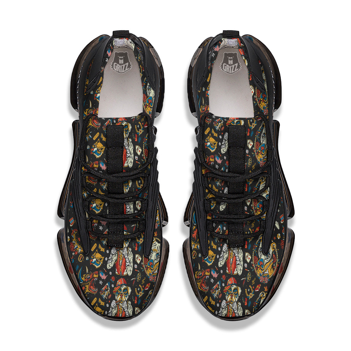 Dogs Old School Tattoo Print Pattern Black Gym Shoes-grizzshop