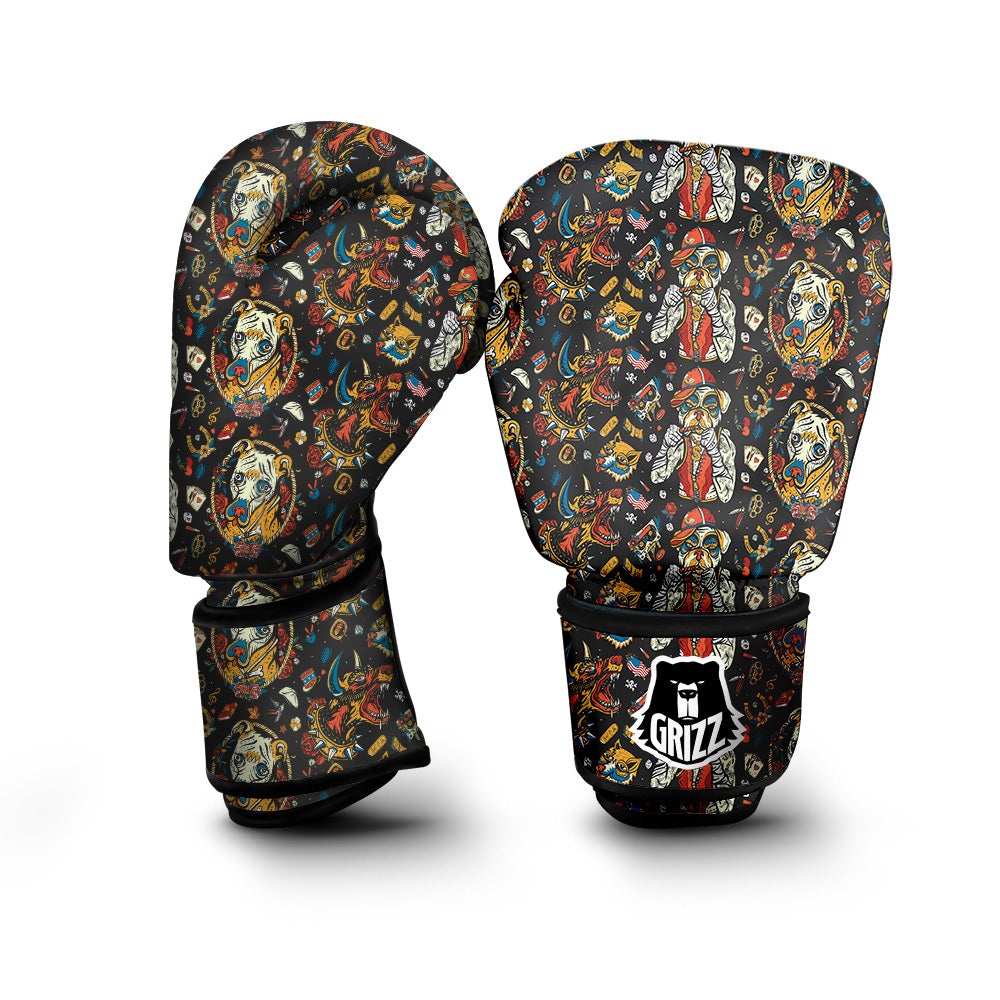 Dogs Old School Tattoo Print Pattern Boxing Gloves-grizzshop