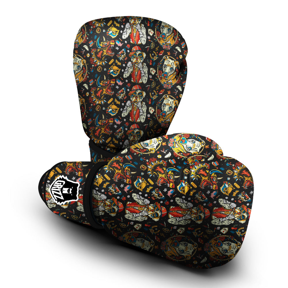 Dogs Old School Tattoo Print Pattern Boxing Gloves-grizzshop