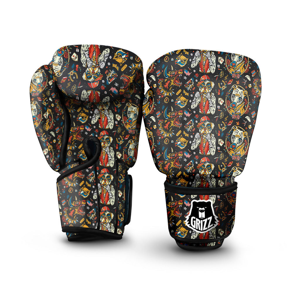 Dogs Old School Tattoo Print Pattern Boxing Gloves-grizzshop