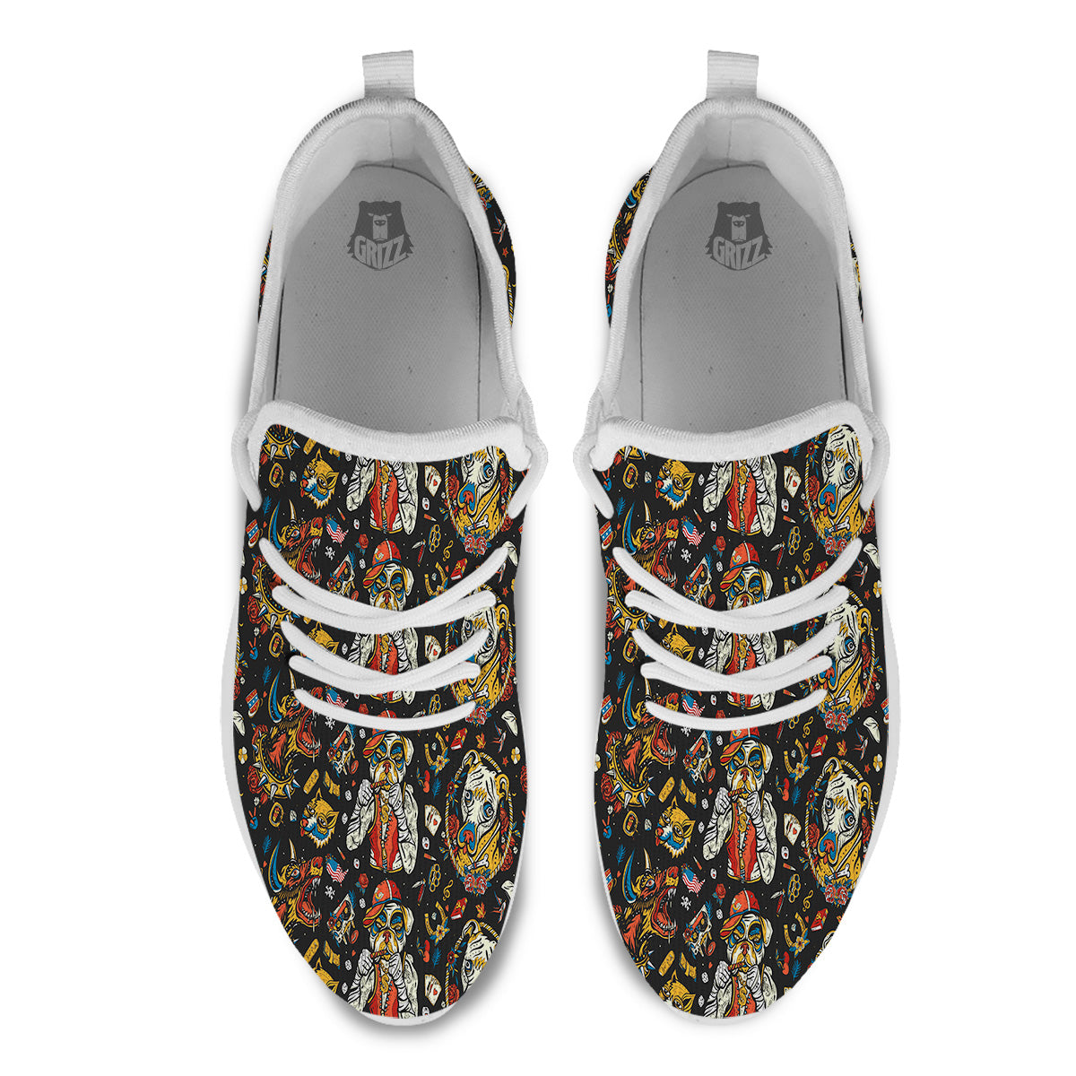 Dogs Old School Tattoo Print Pattern White Athletic Shoes-grizzshop