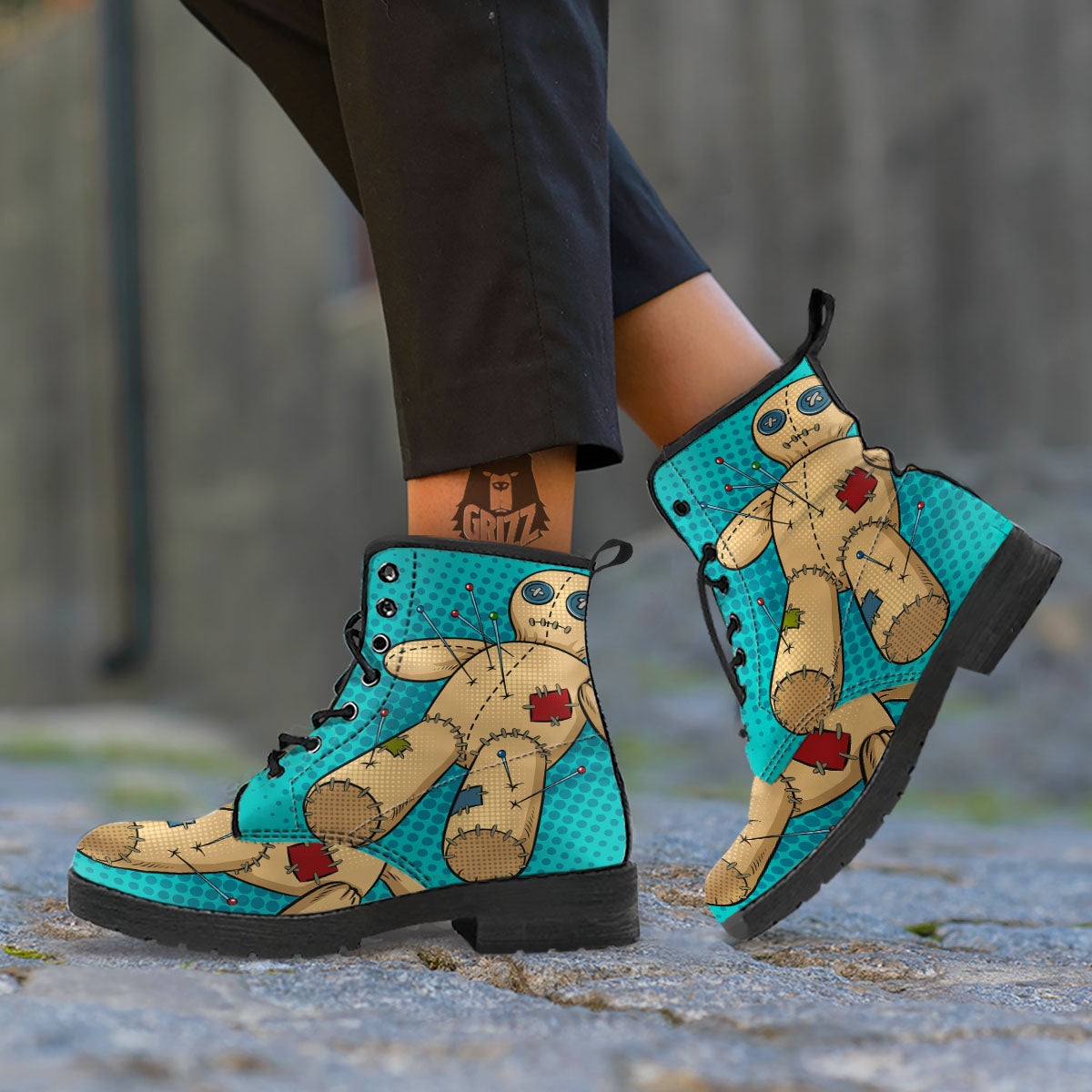 Doll Voodoo Print Leather Boots-grizzshop