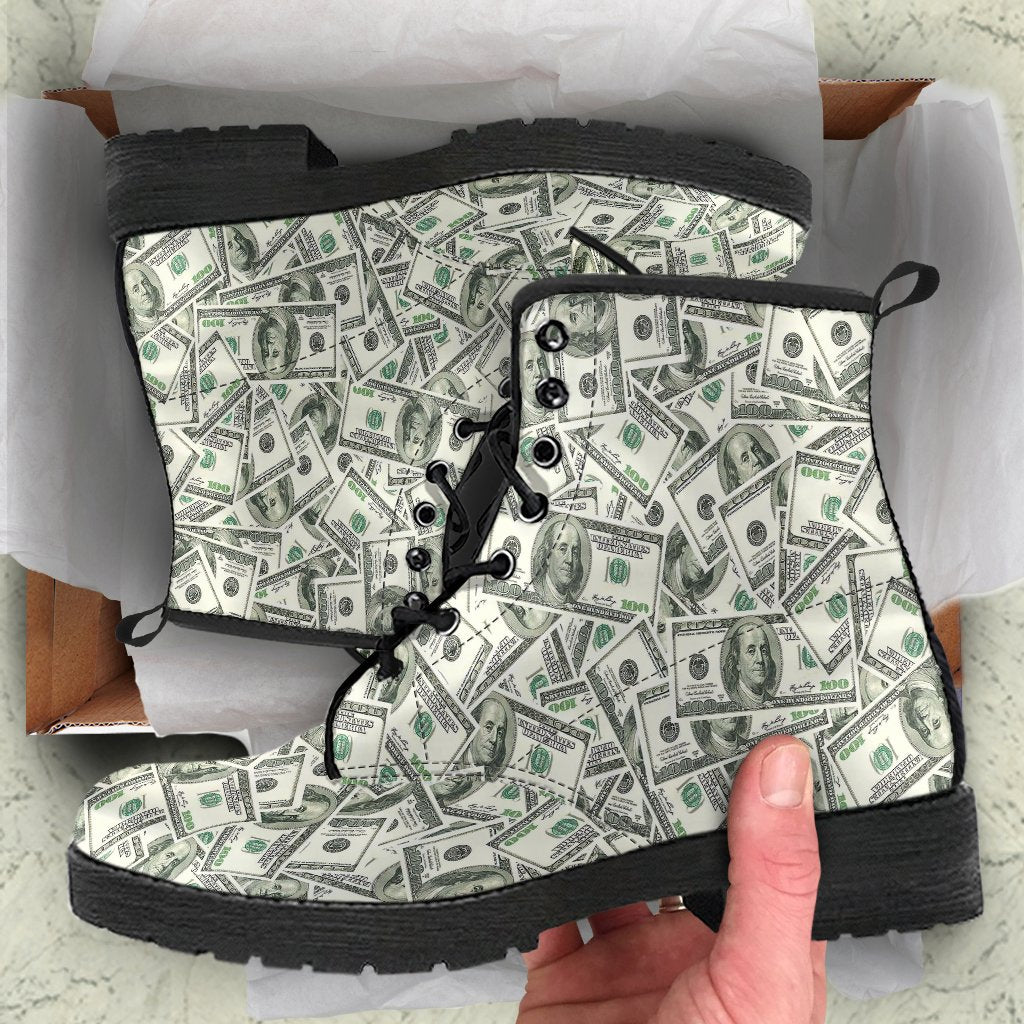 Dollar Money Pattern Print Men Women Leather Boots-grizzshop