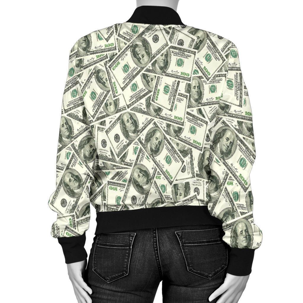 Dollar Money Pattern Print Women Casual Bomber Jacket-grizzshop