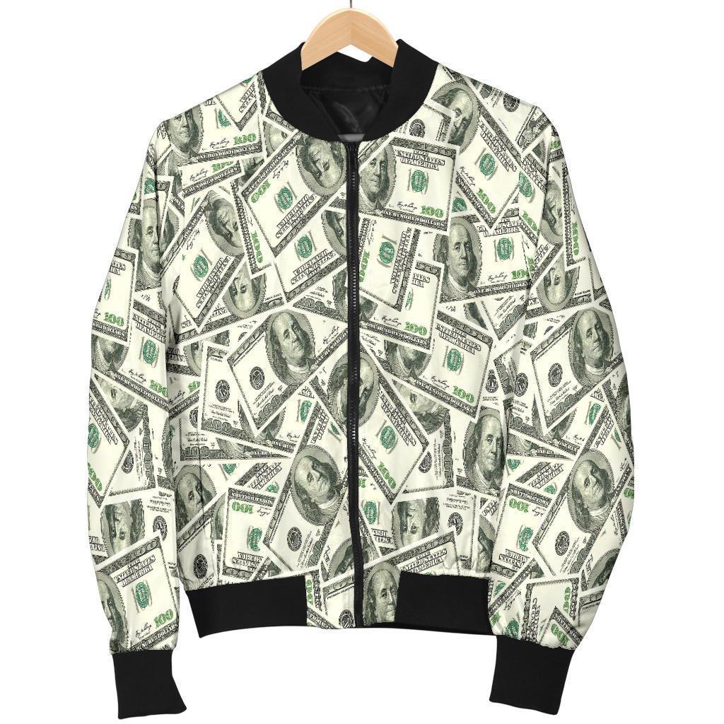 Dollar Money Pattern Print Women Casual Bomber Jacket-grizzshop