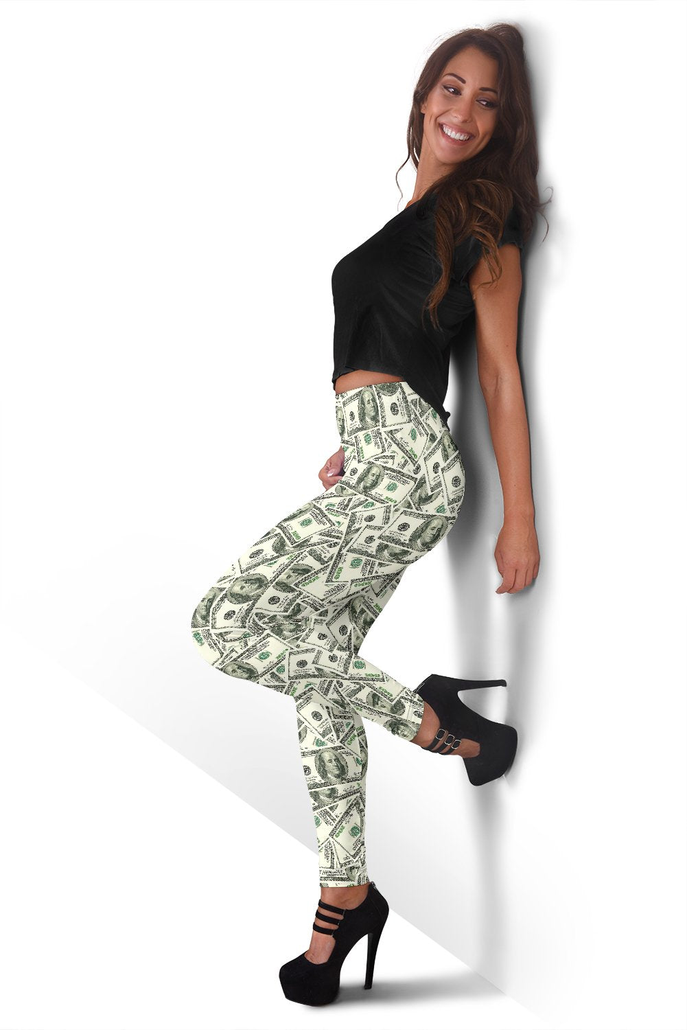 Dollar Money Pattern Print Women Leggings-grizzshop