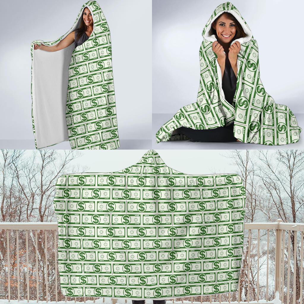 Dollar Money Print Pattern Hooded Blanket-grizzshop
