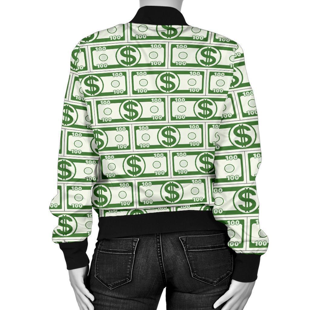 Dollar Money Print Pattern Women Casual Bomber Jacket-grizzshop