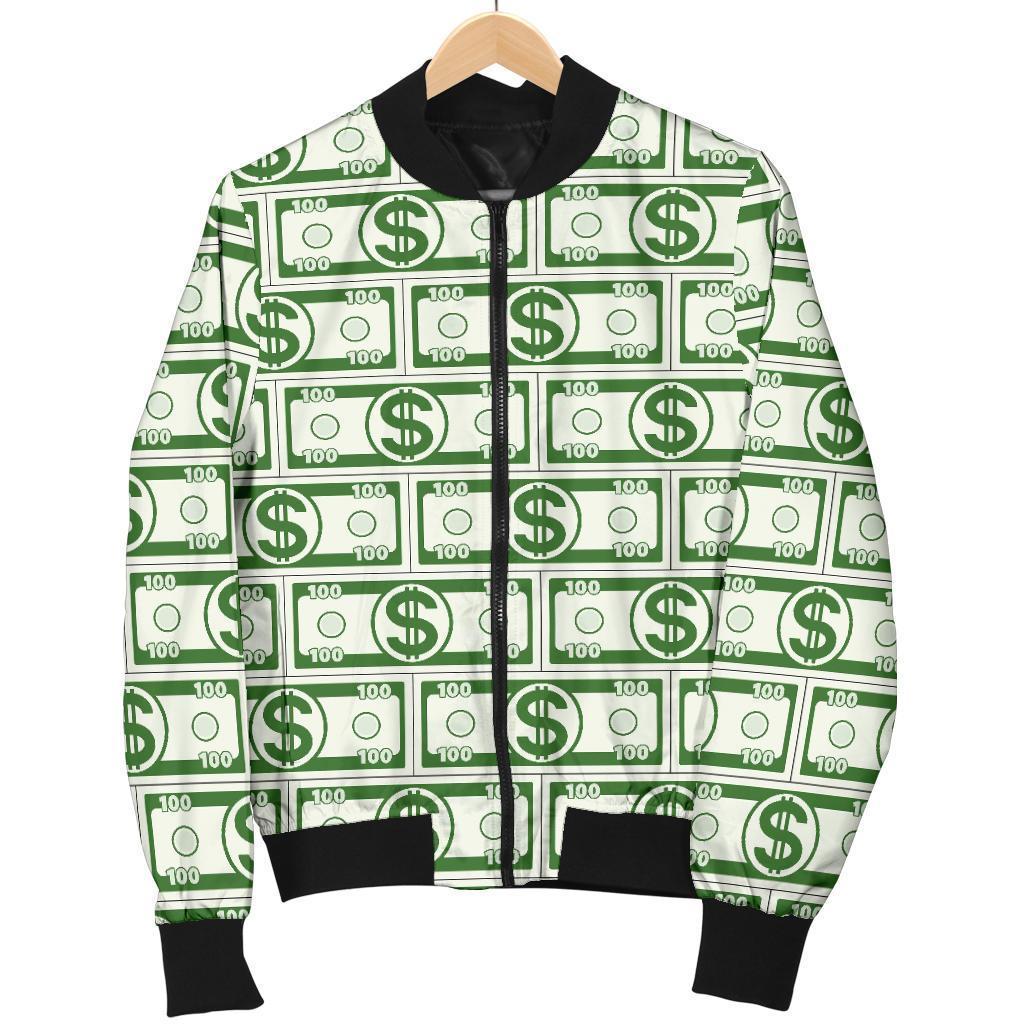 Dollar Money Print Pattern Women Casual Bomber Jacket-grizzshop
