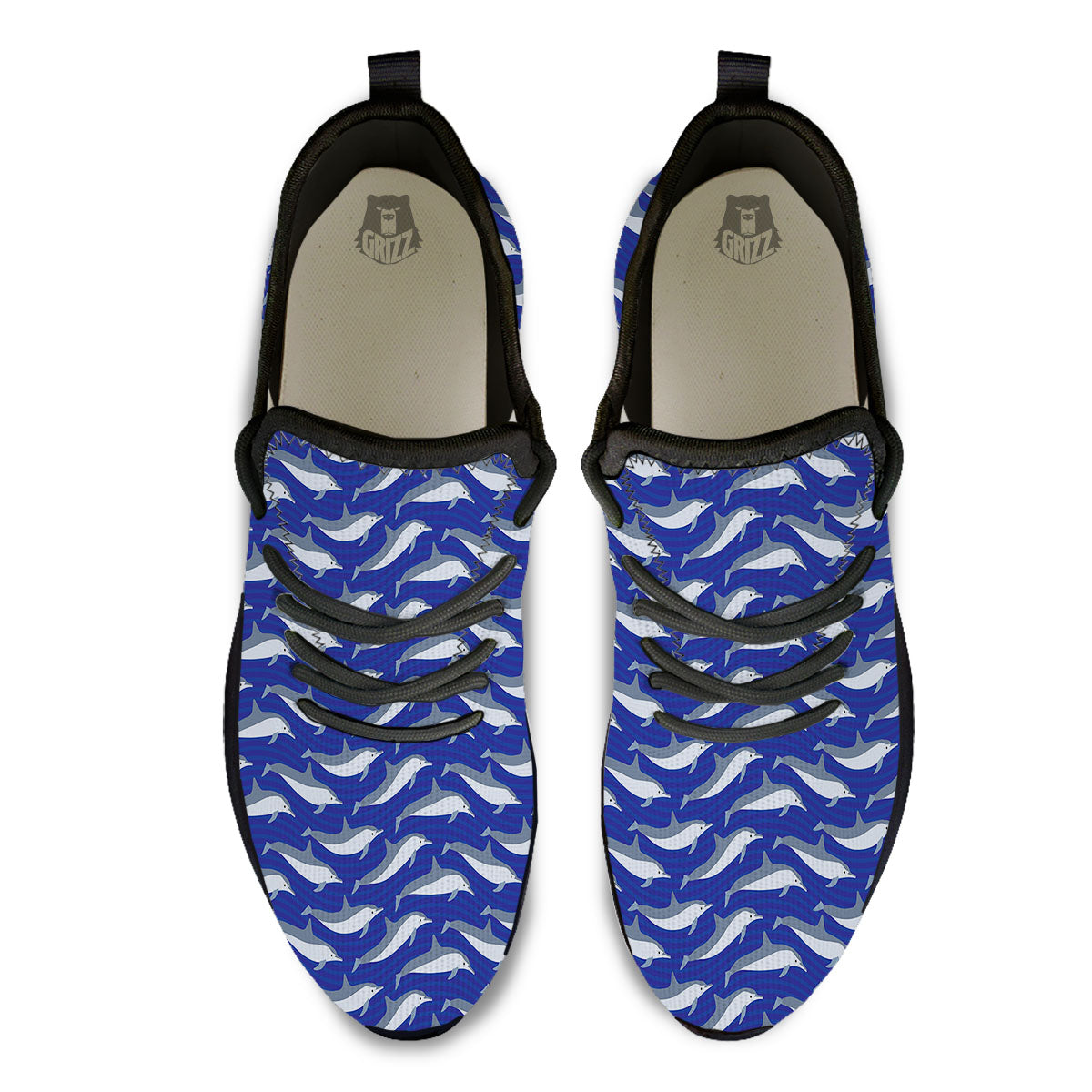 Dolphin And Waves Print Pattern Black Athletic Shoes-grizzshop