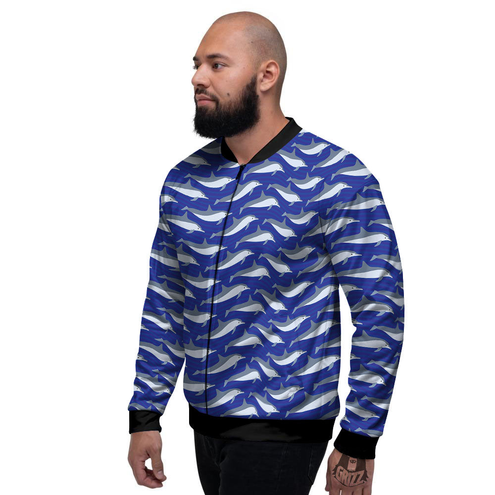 Dolphin And Waves Print Pattern Men's Bomber Jacket-grizzshop