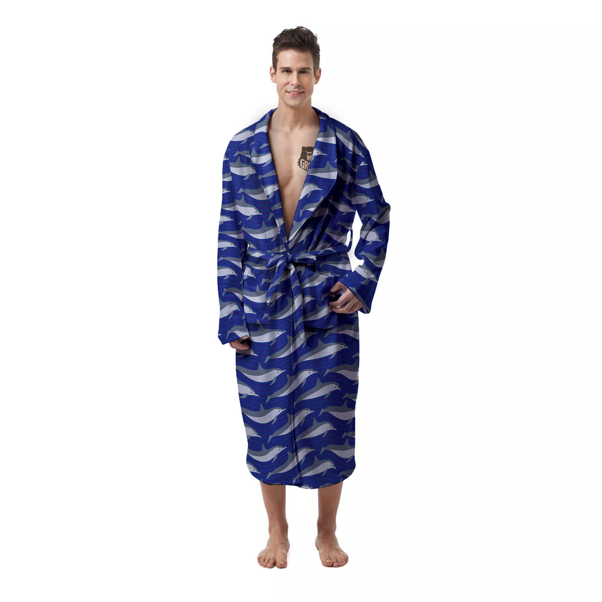 Dolphin And Waves Print Pattern Men's Robe-grizzshop