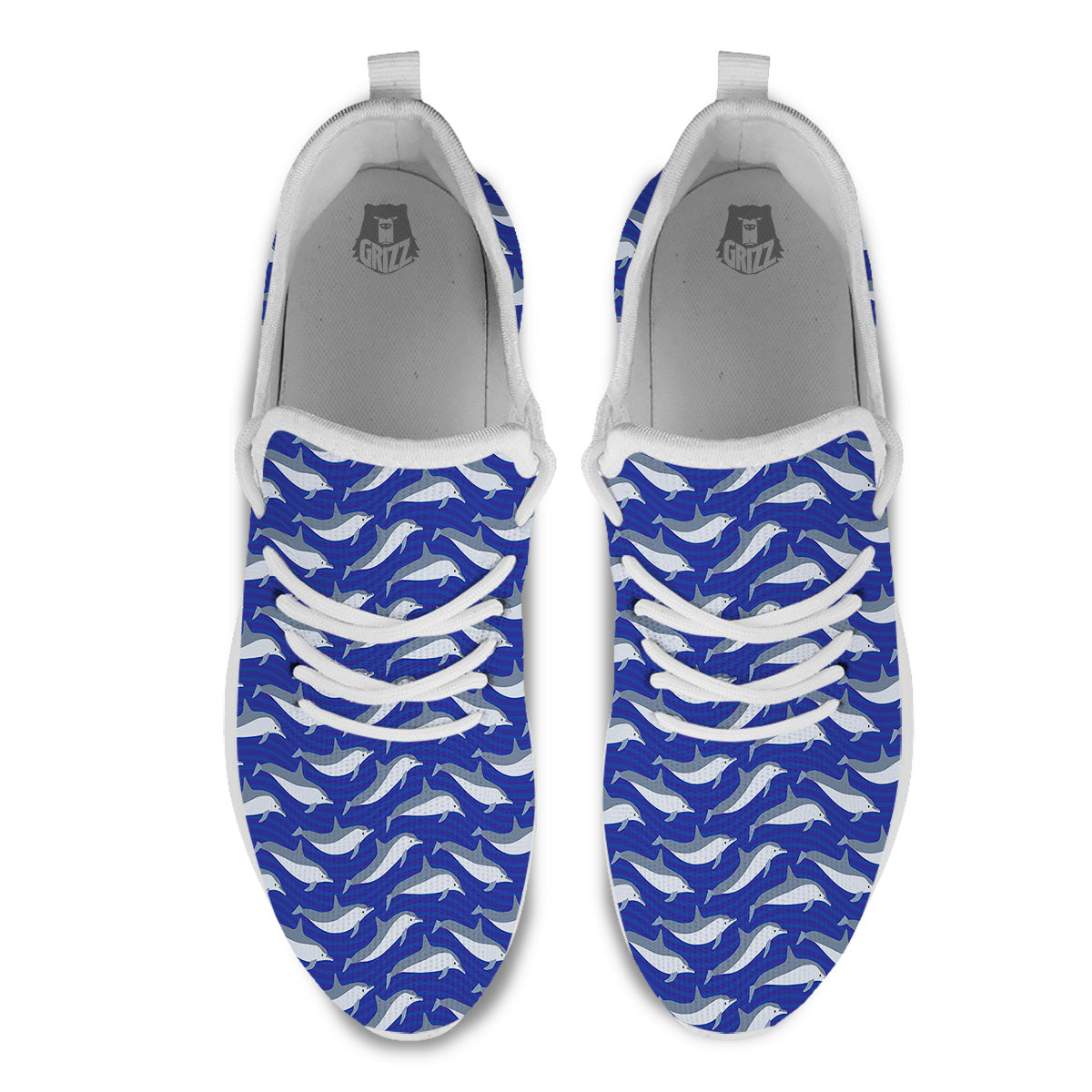 Dolphin And Waves Print Pattern White Athletic Shoes-grizzshop