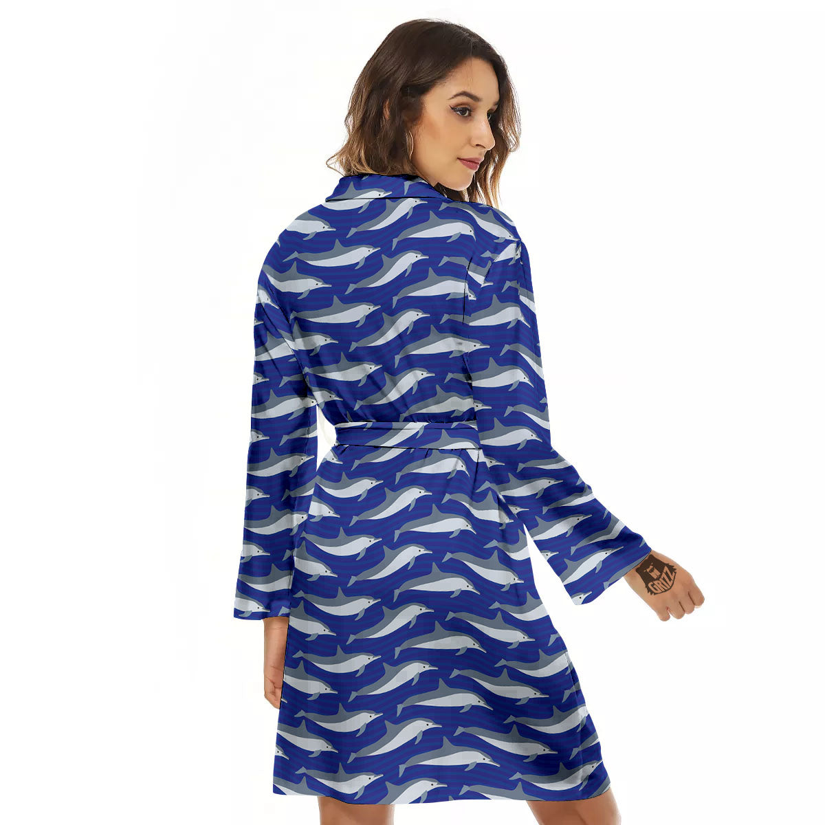 Dolphin And Waves Print Pattern Women's Robe-grizzshop