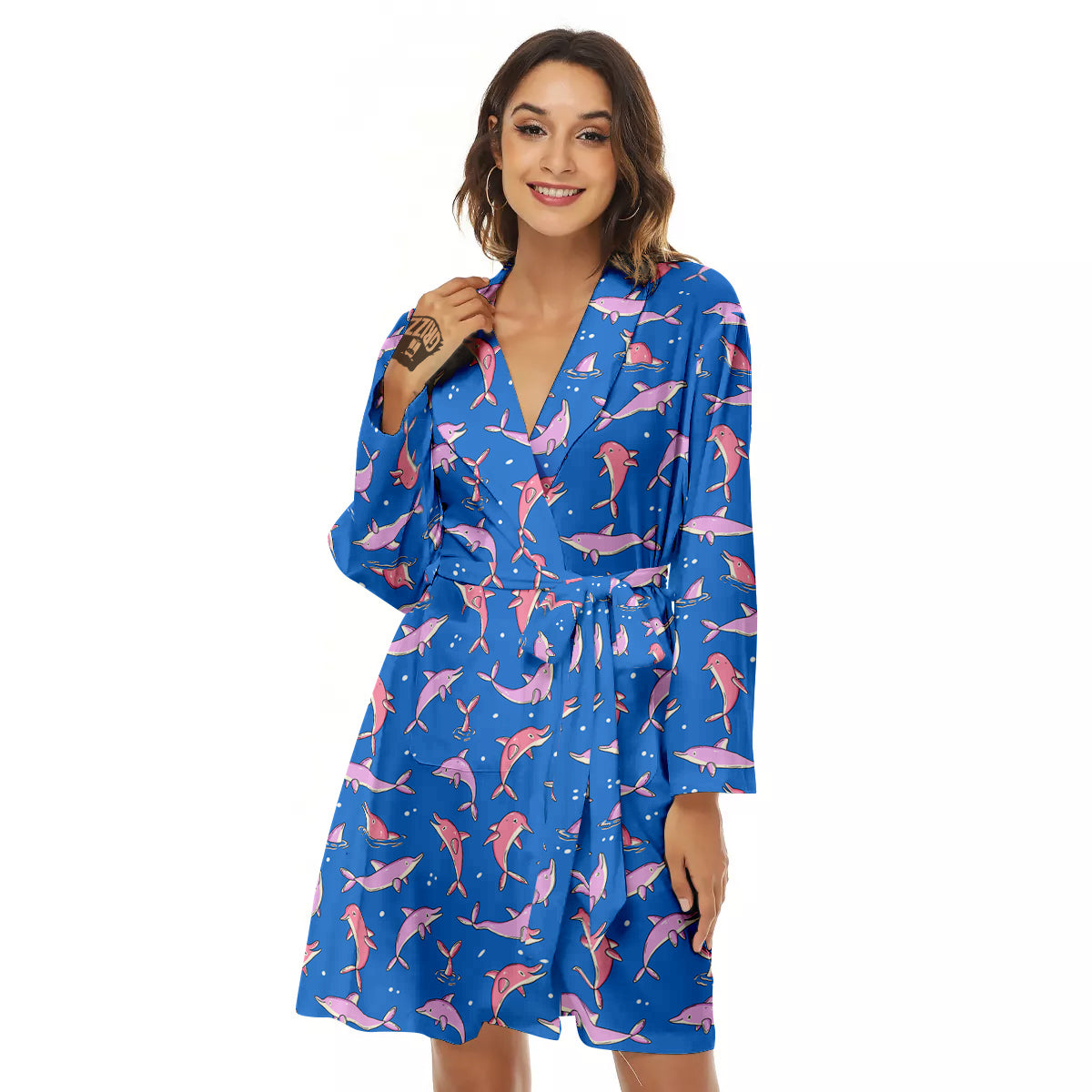 Dolphin Colorful Print Pattern Women's Robe-grizzshop