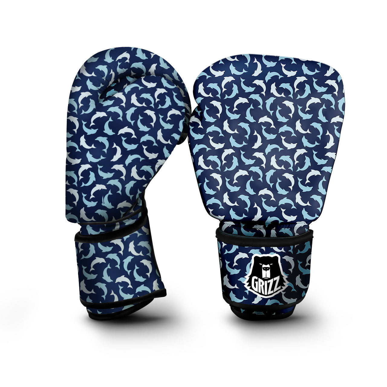 Dolphin Dark Blue Print Pattern Boxing Gloves-grizzshop