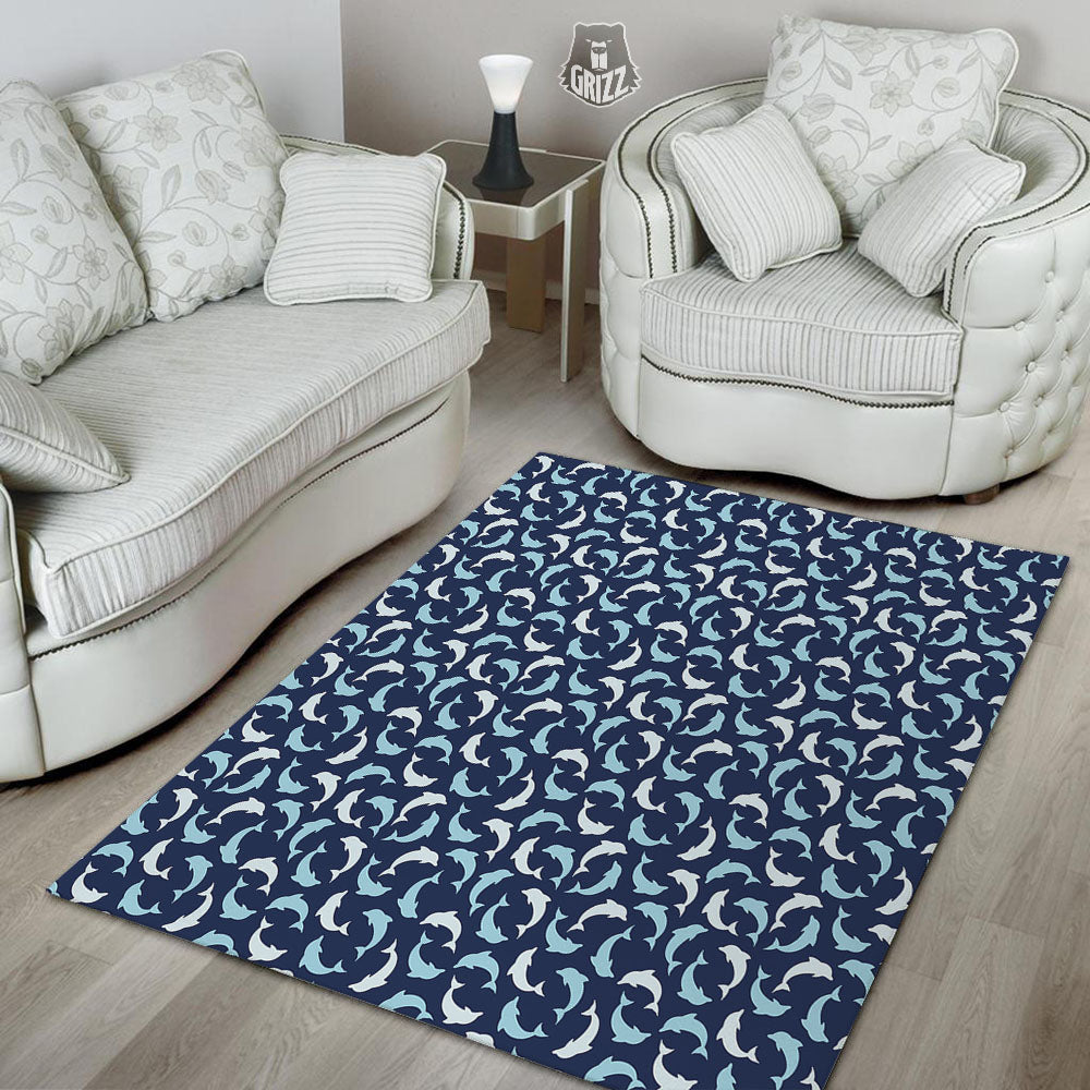 Dolphin Dark Blue Print Pattern Floor Mat-grizzshop