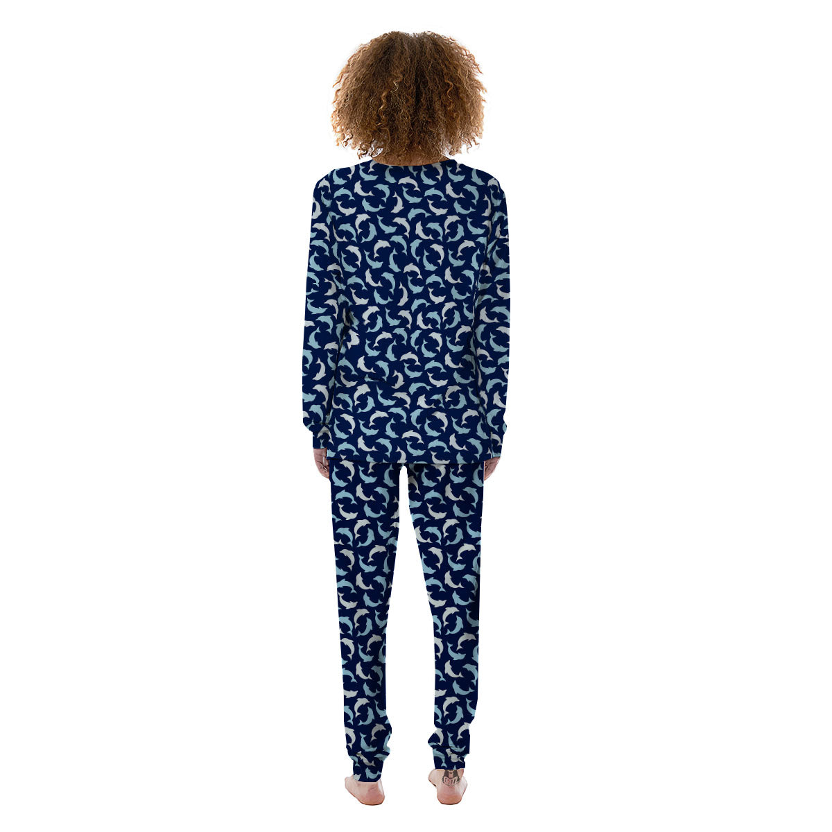 Dolphin Dark Blue Print Pattern Women's Pajamas-grizzshop