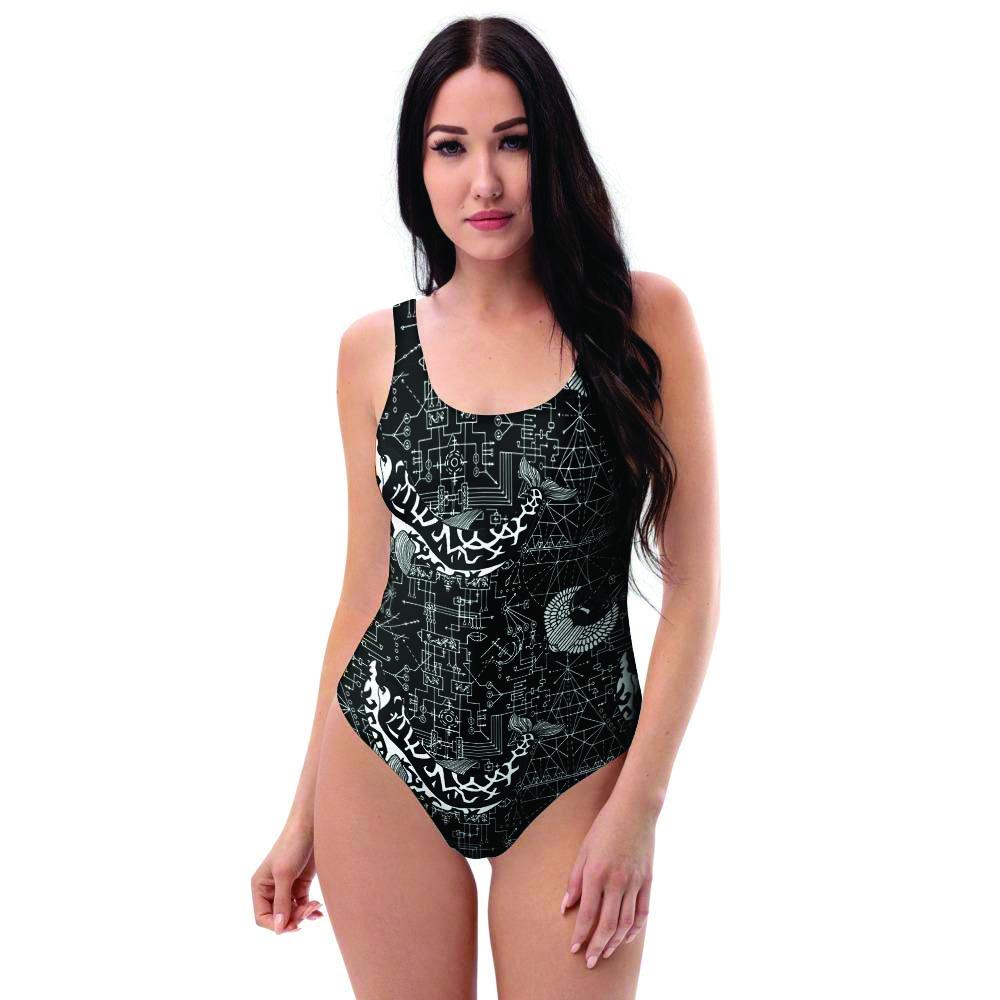 Magic Pentagram Gothic Witch One Piece Swimsuite