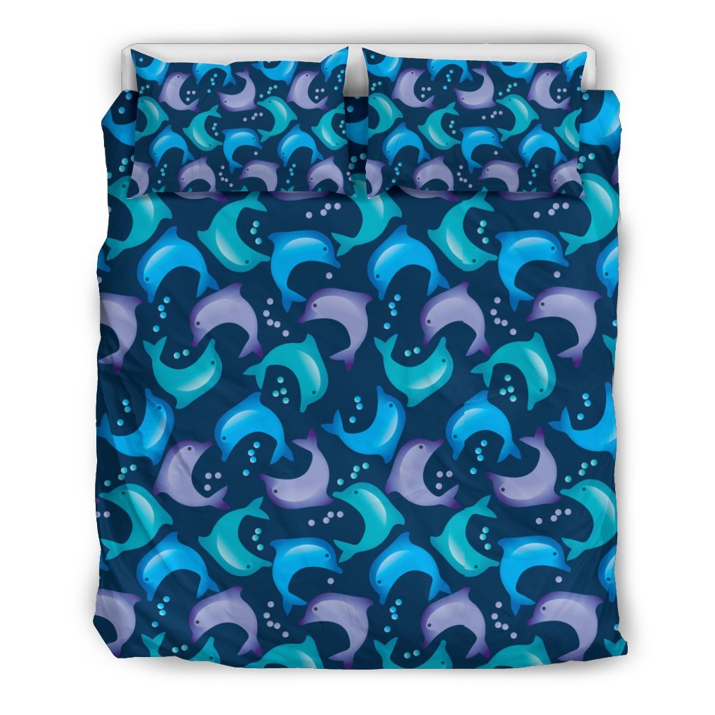 Dolphin Pattern Print Duvet Cover Bedding Set-grizzshop
