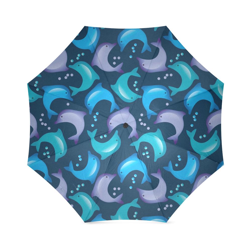 Dolphin Pattern Print Foldable Umbrella-grizzshop