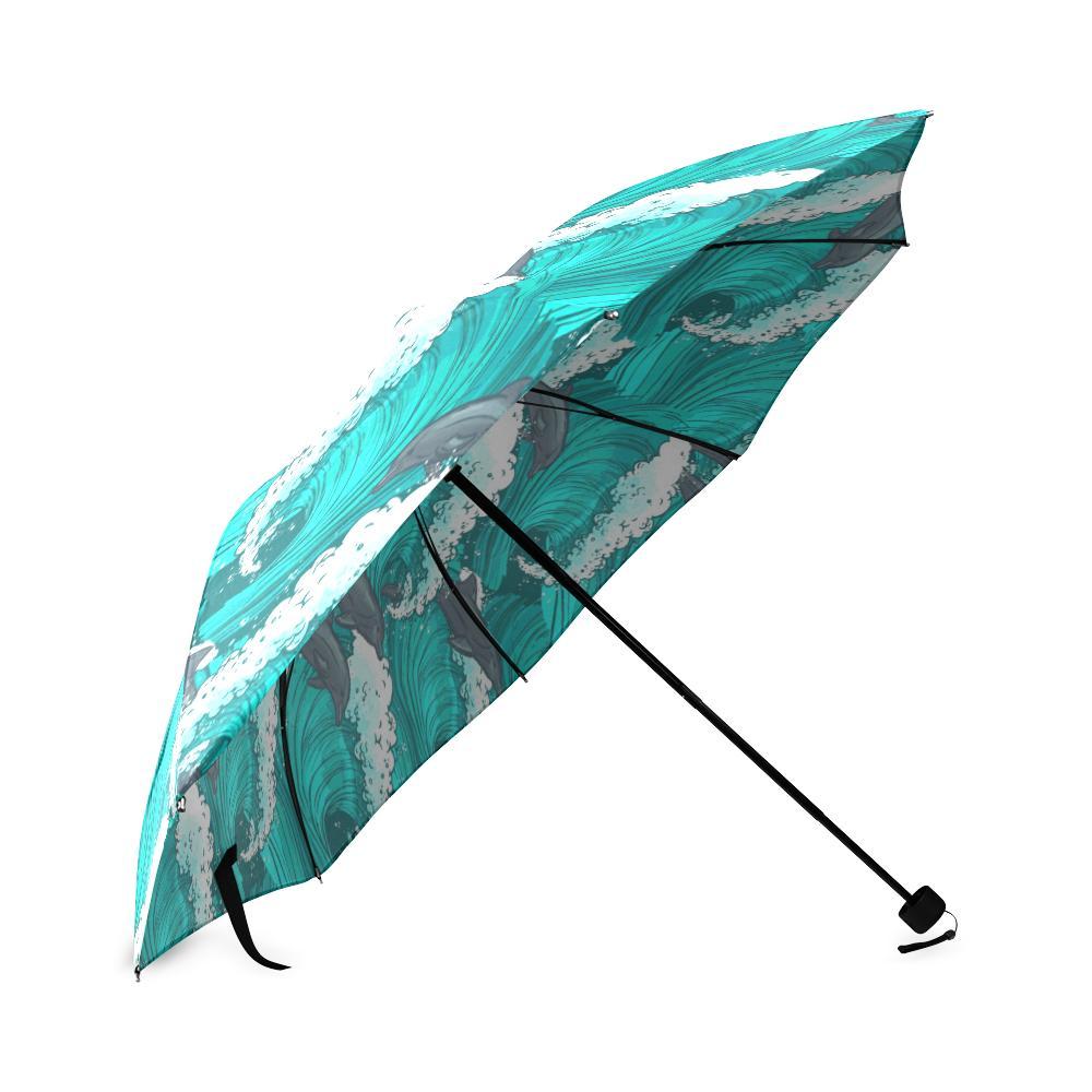 Dolphin Wave Pattern Print Foldable Umbrella-grizzshop