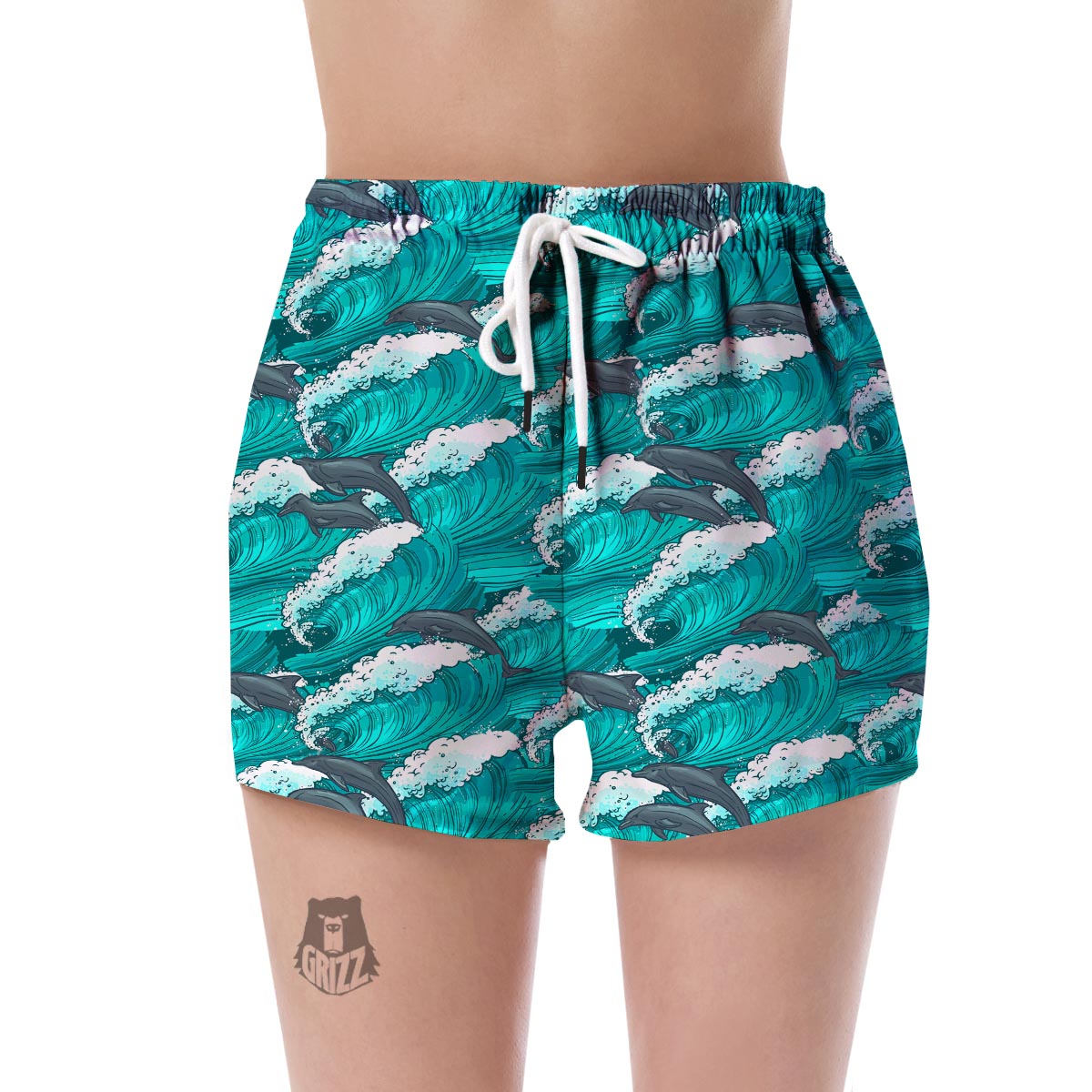 Dolphin Wave Pattern Print Women's Shorts-grizzshop
