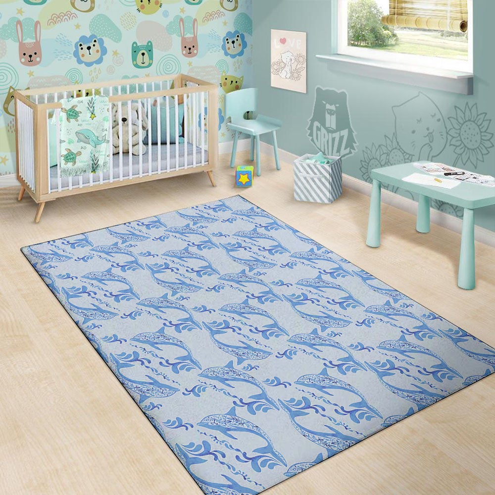 Dolphins Blue Print Pattern Floor Mat-grizzshop