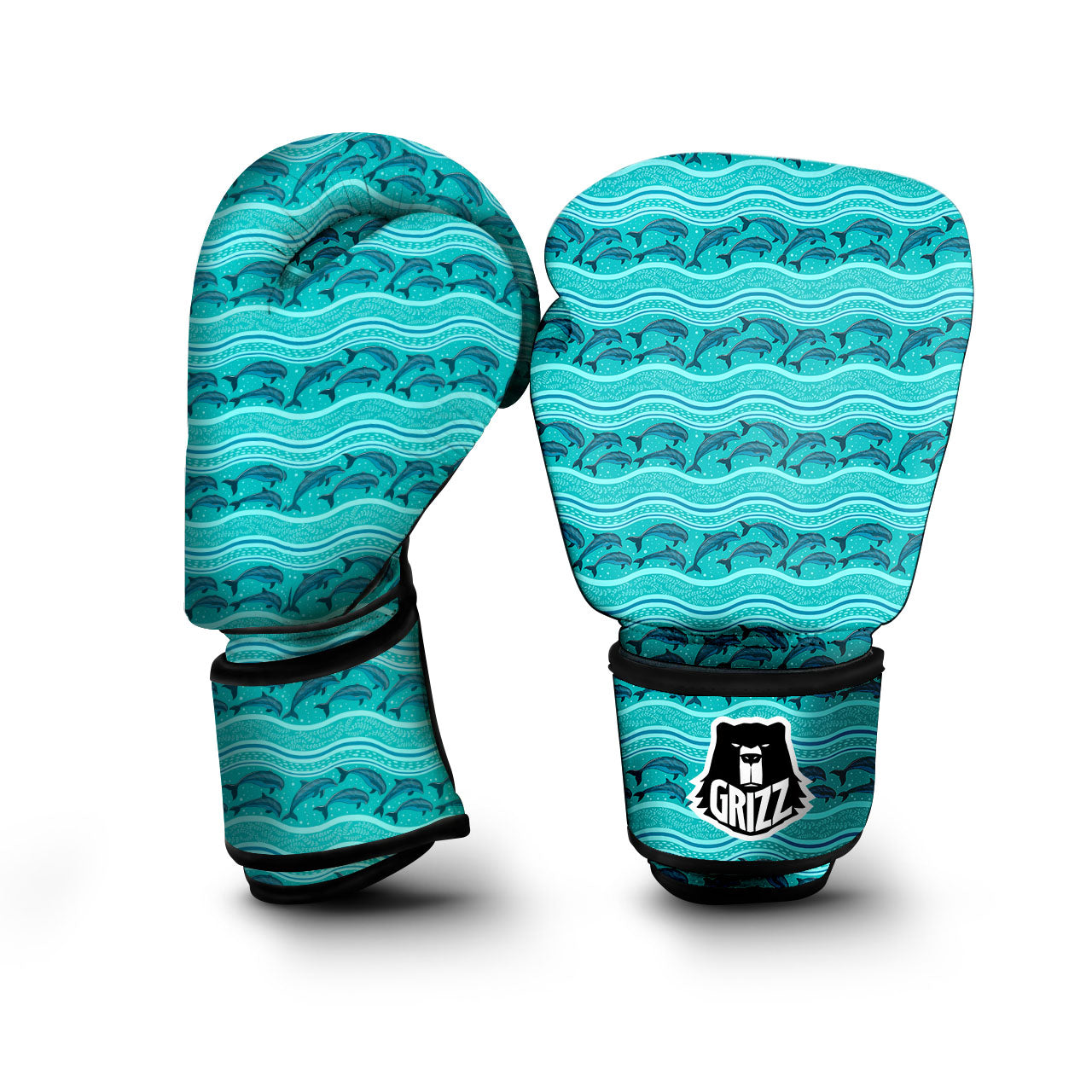 Dolphins In Ocean Print Pattern Boxing Gloves-grizzshop