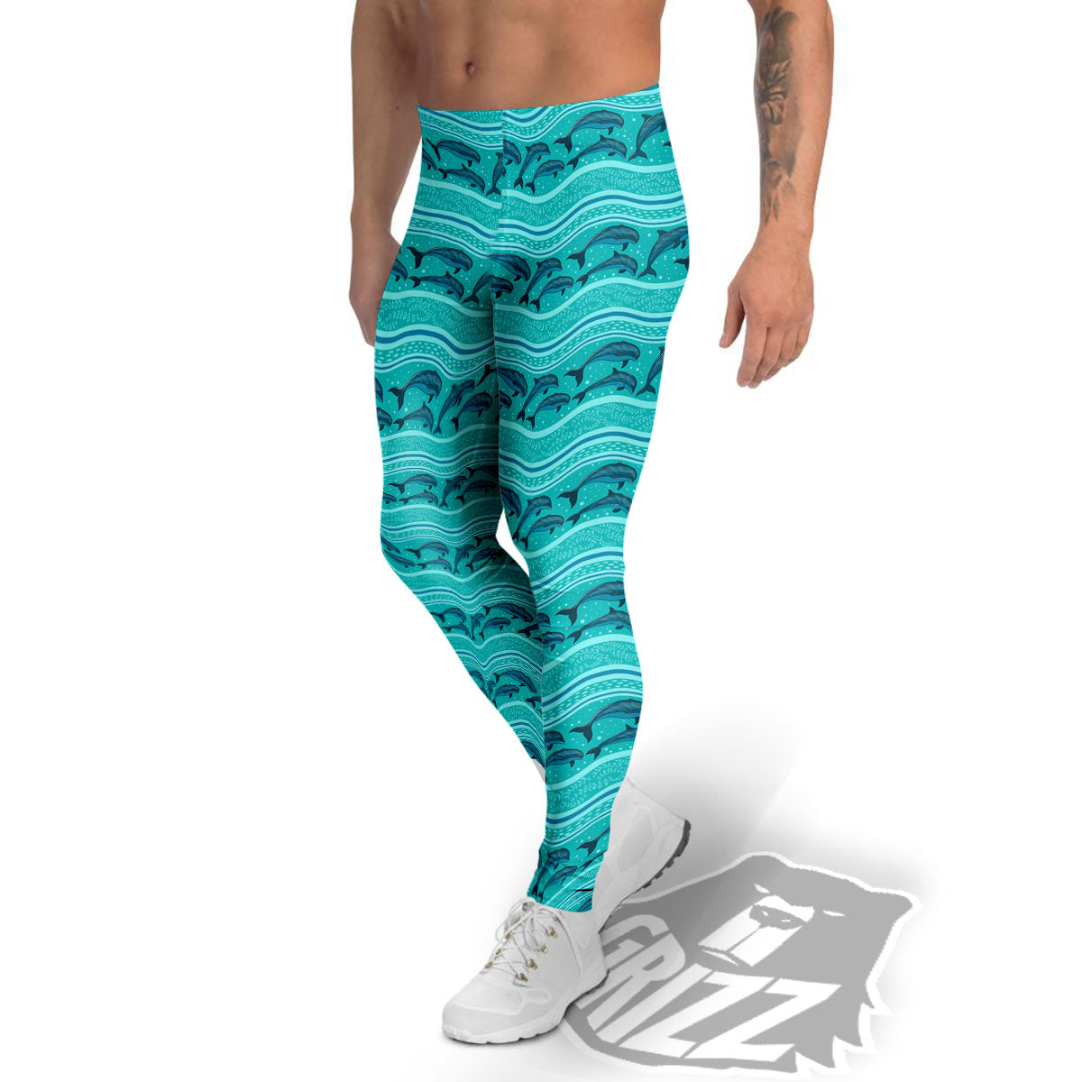 Dolphins In Ocean Print Pattern Men's Leggings-grizzshop