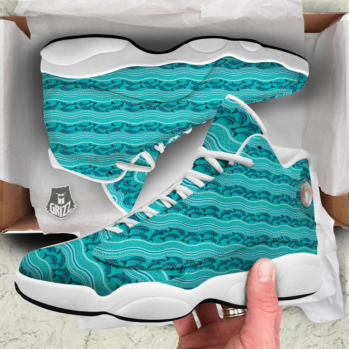 Dolphins In Ocean Print Pattern White Basketball Shoes-grizzshop