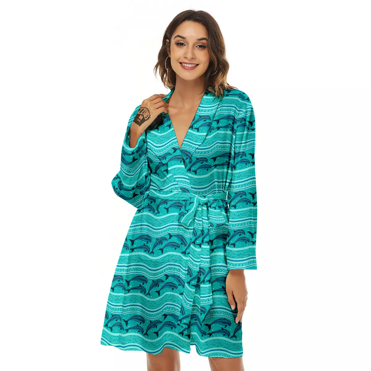 Dolphins In Ocean Print Pattern Women's Robe-grizzshop