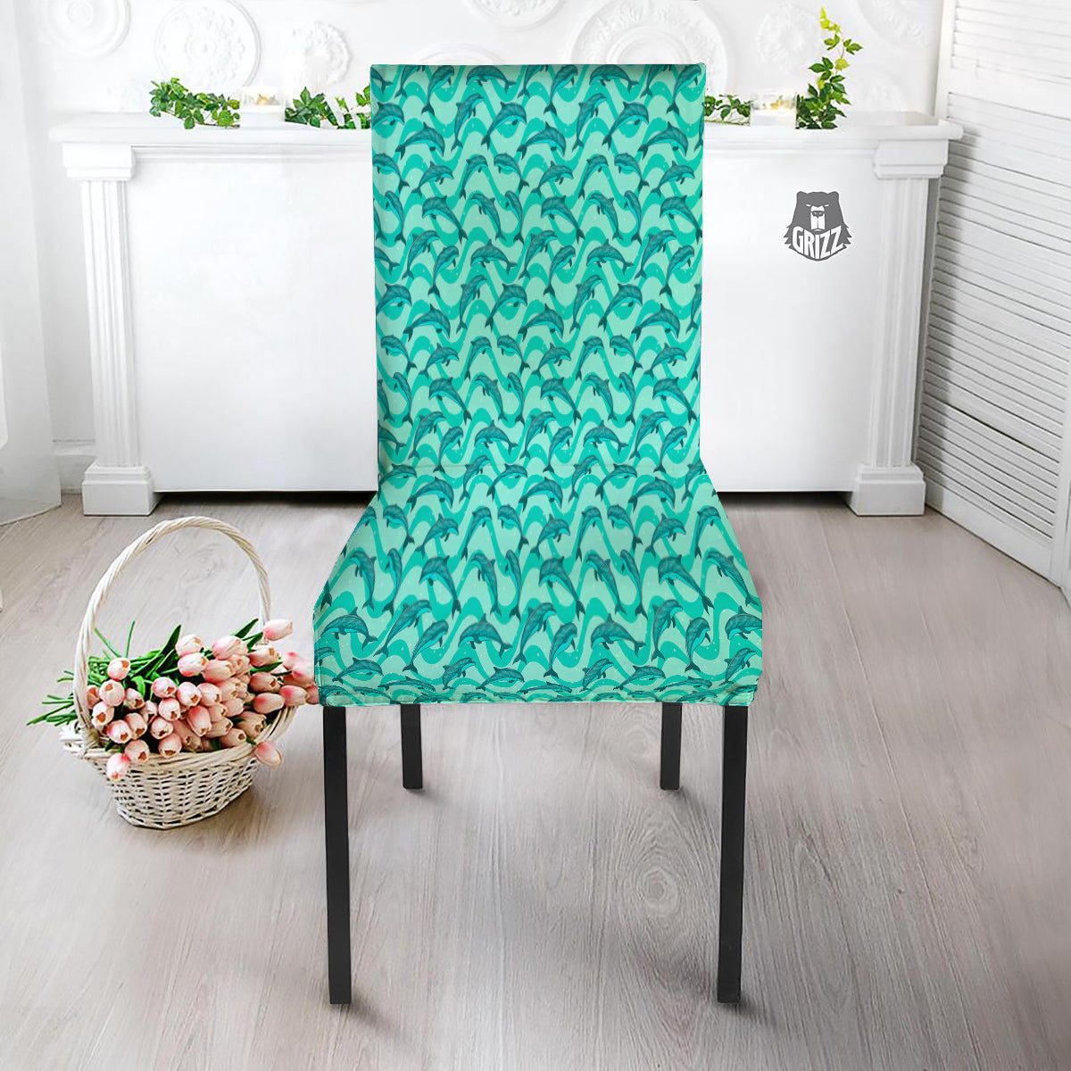 Dolphins In The Ocean Cute Print Pattern Dining Chair Slipcover-grizzshop