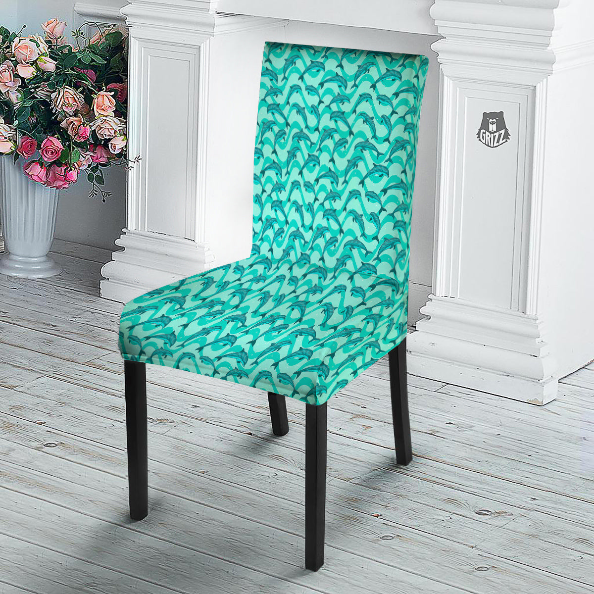 Dolphins In The Ocean Cute Print Pattern Dining Chair Slipcover-grizzshop