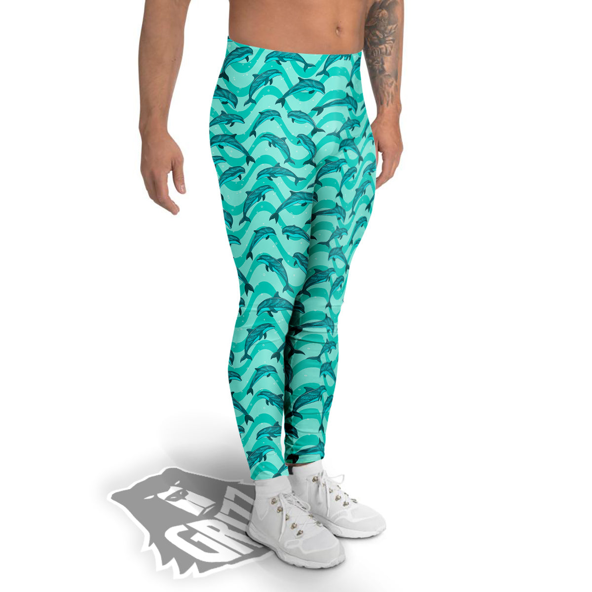 Dolphins In The Ocean Cute Print Pattern Men's Leggings-grizzshop