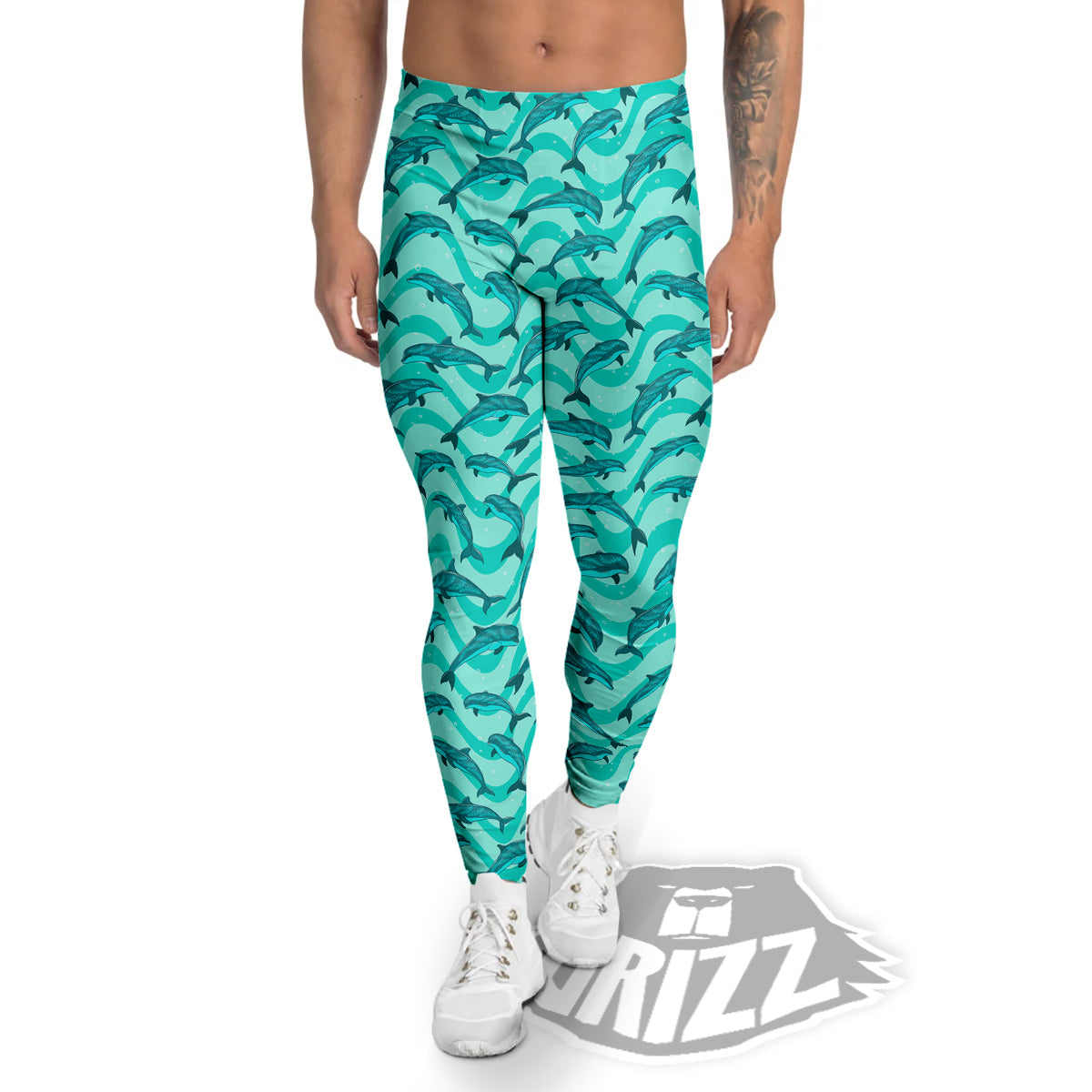 Dolphins In The Ocean Cute Print Pattern Men's Leggings-grizzshop